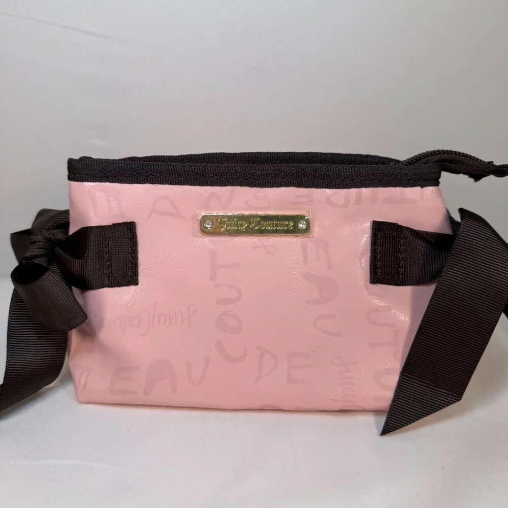 NWT JUICY Couture 2-Pc Travel Cosmetic Makeup Bags Pink Velour Hearts
